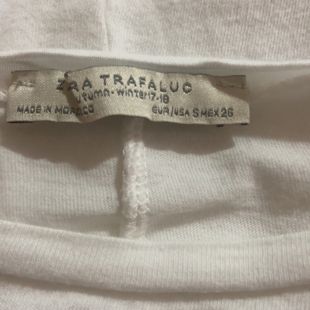 Zara Wide Bell Sleeve Cropped White Tee T-shirt - Picture 5 of 5